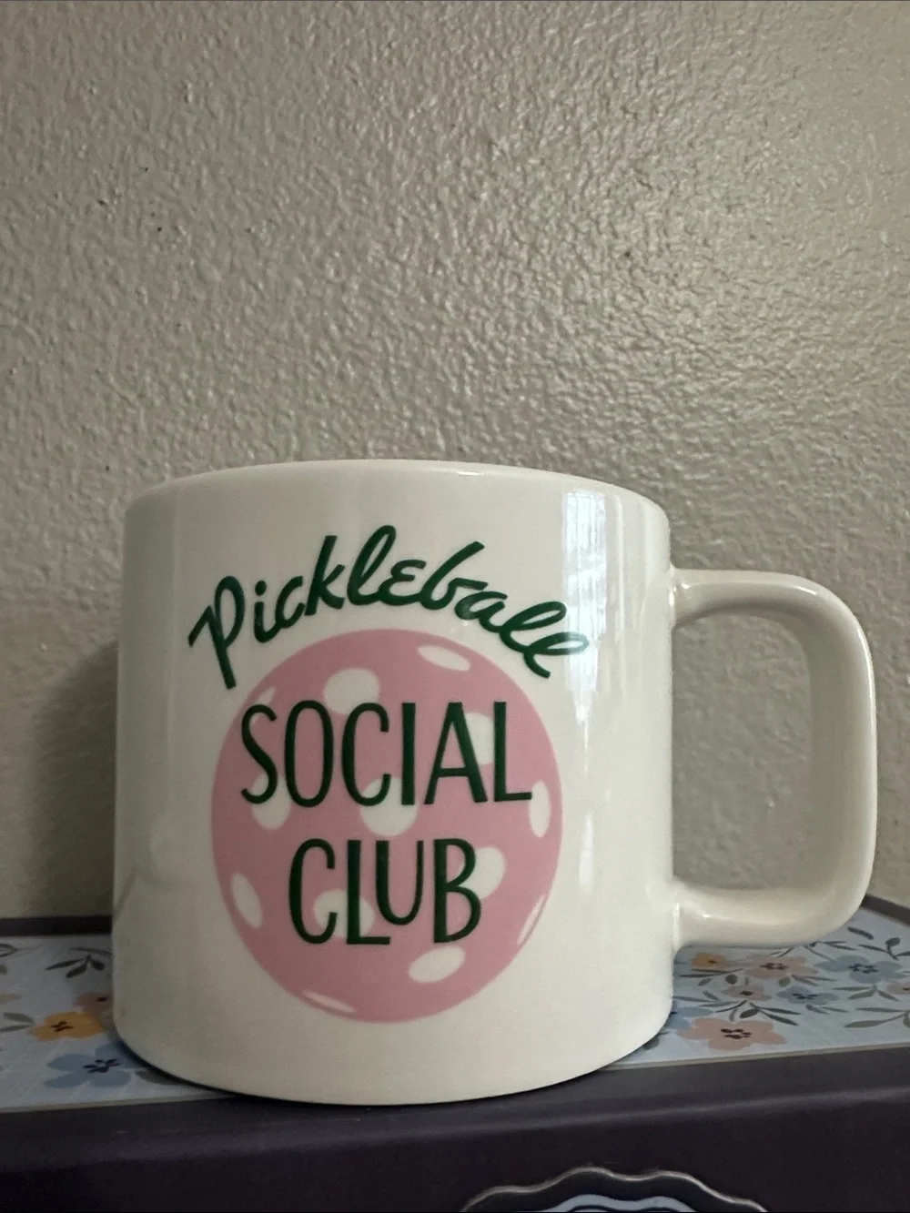 Pickleball Social Club White and Pink Ceramic Mug NWT